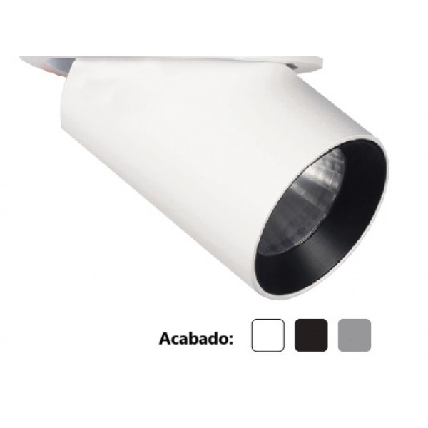 Foco Downlight LED COB Orientable Redondo Ø100mm 9w CRI90, Blanco, Negro ó Gris